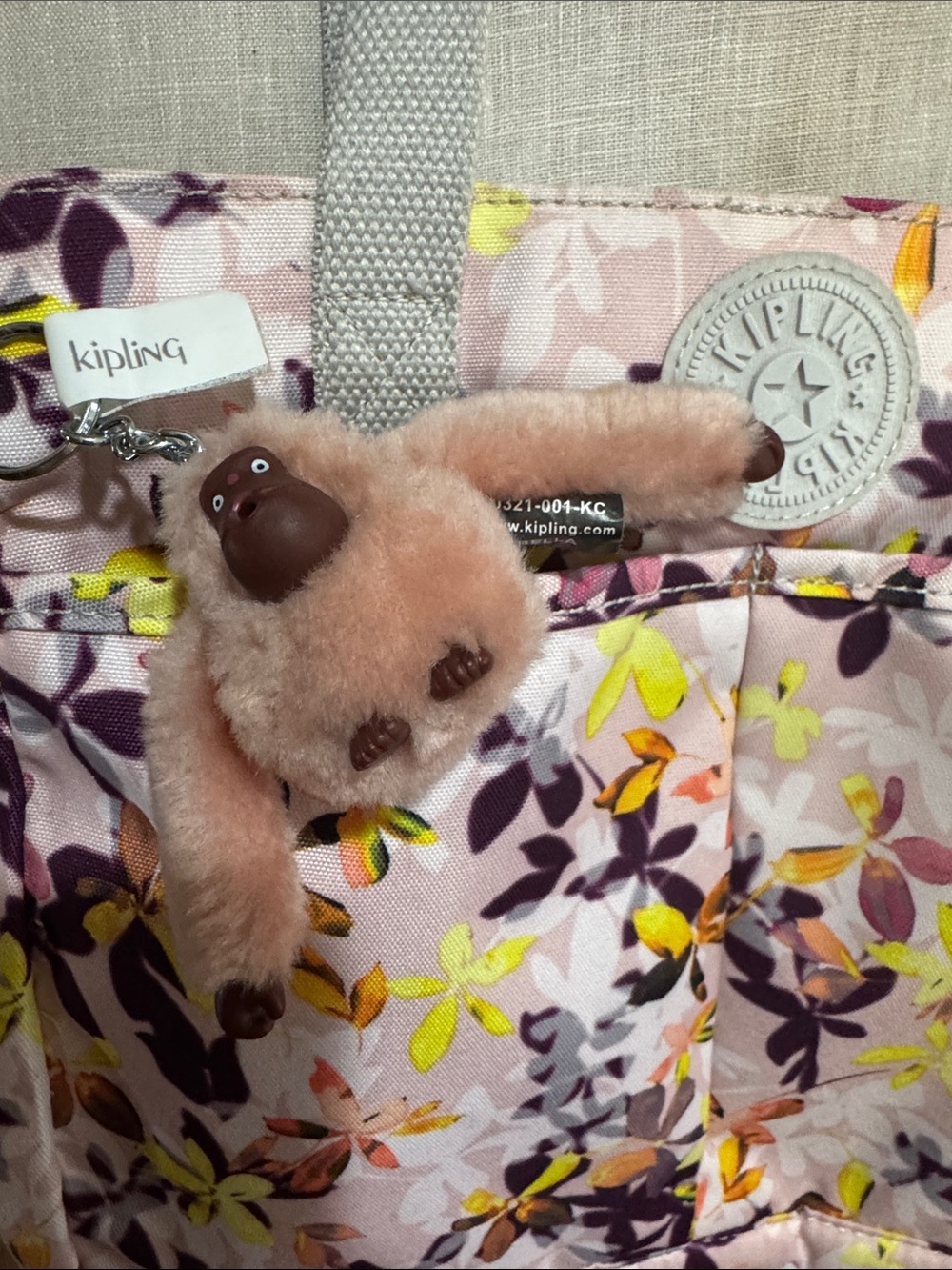Kipling Floral Shoulder Bag in Pink, Yellow, Purple - Picture 3 of 12